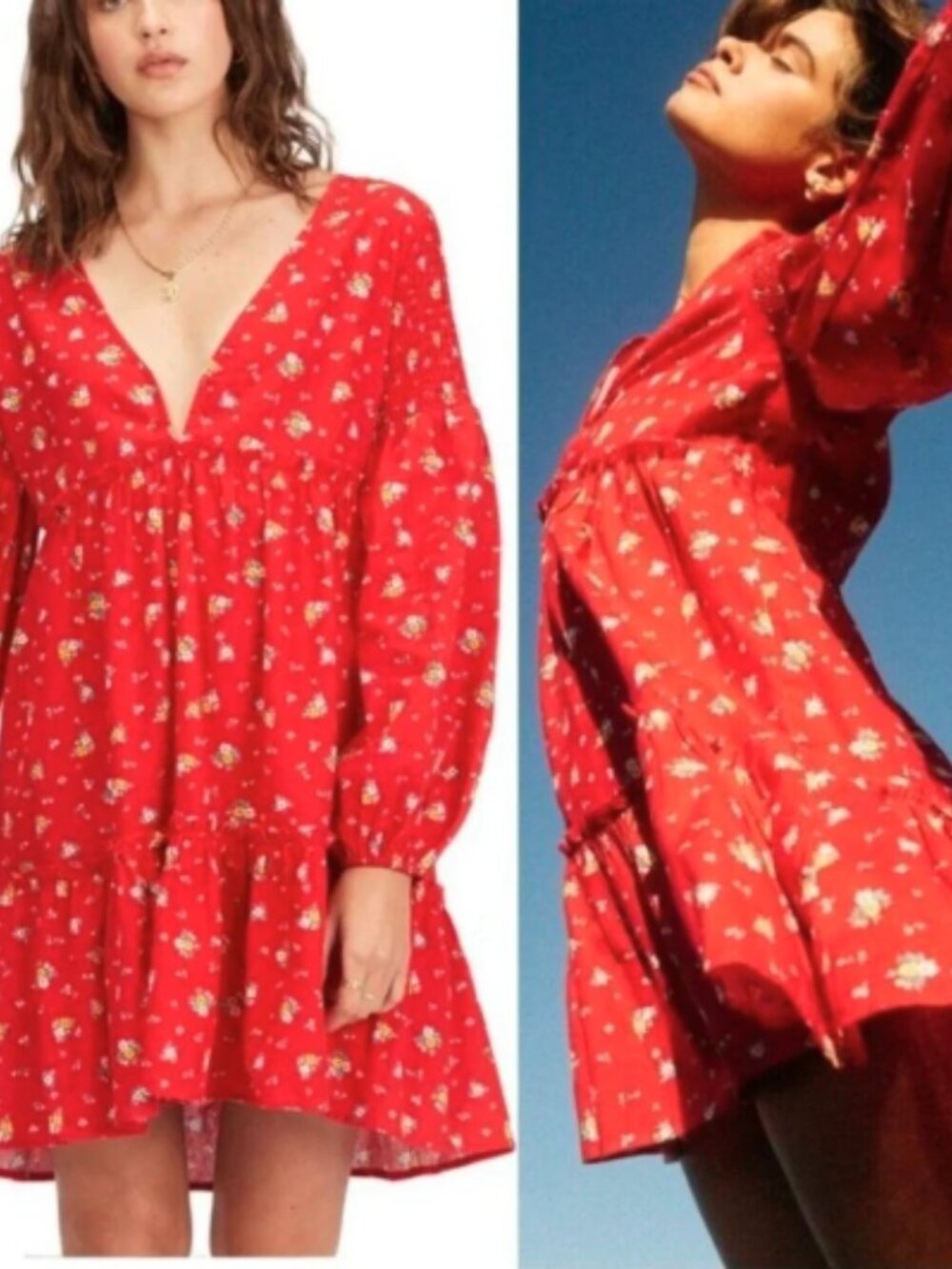 NWT Billabong X Wrangler Falling For You Dress Classic Red Medium